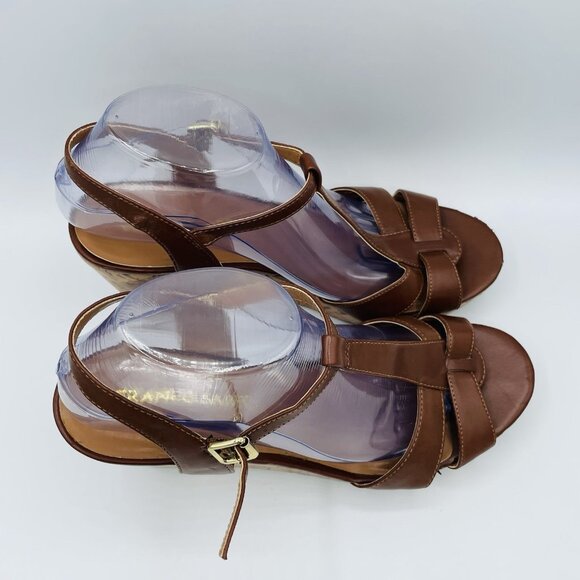 Franco Sarto Shoes Womens Size 10 M Brown Milby Cork Wedge Sandals T-Strap - Picture 3 of 14